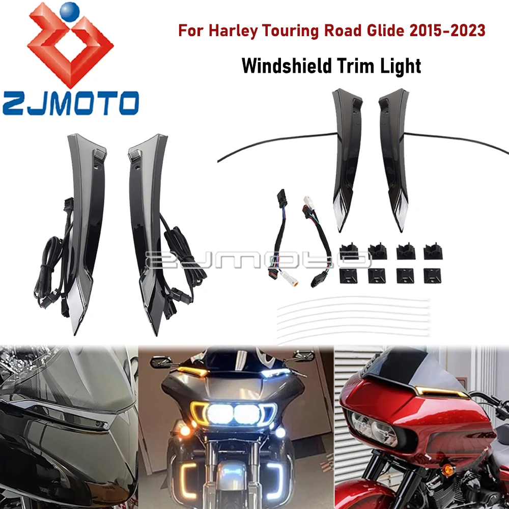 

Мотоциклетный трассировщик на ветровое стекло, фары, сигнал поворота, лампа для ветрового стекла для Harley Road Glide 2015 + FLTRX FLTRK flпредусмотрена