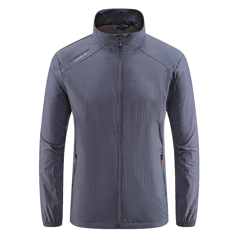 2024 미니멀리스트 남성용 얇은 재킷, 스탠드 업 칼라, 포켓 지퍼, 긴팔, 야외 스포츠, UV 차단 의류, 여름 신상