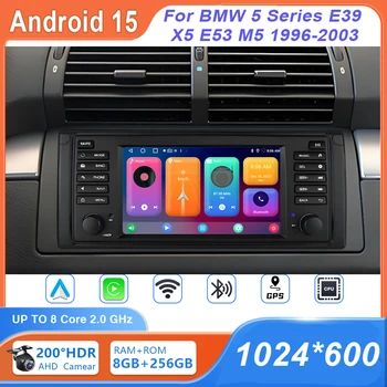 Autoradio Android da 7 pollici con GPS e navigazione per BMW Serie 5 E39 X5 E53 M5 1996-2003, lettore multimediale video 4G WIFI 2din DVD