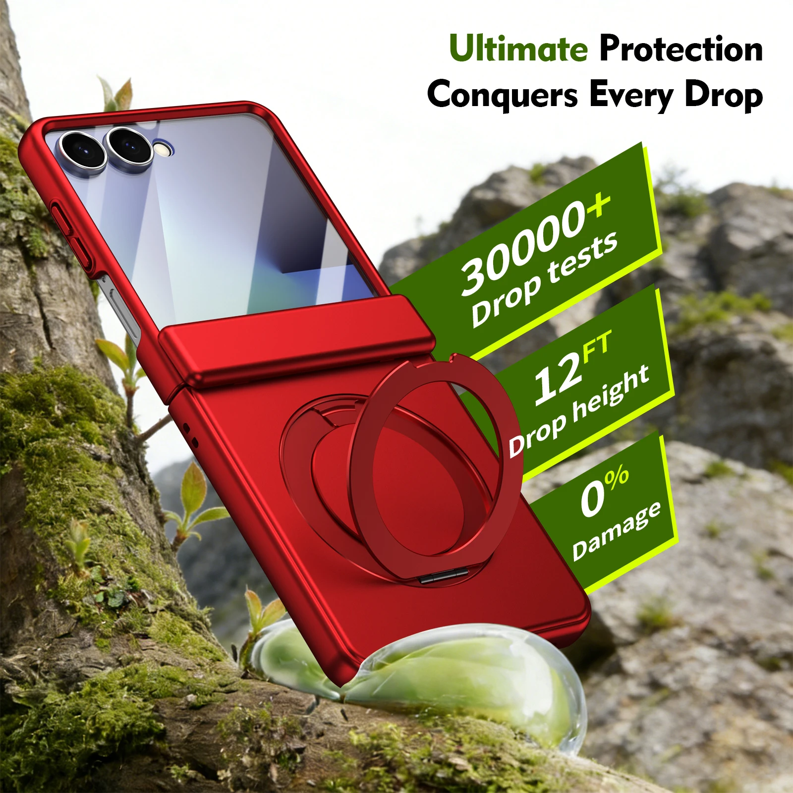 Alloy Rotating Stand Protective Phone Case with Tempered Film and 360° Folding Hinge Protection