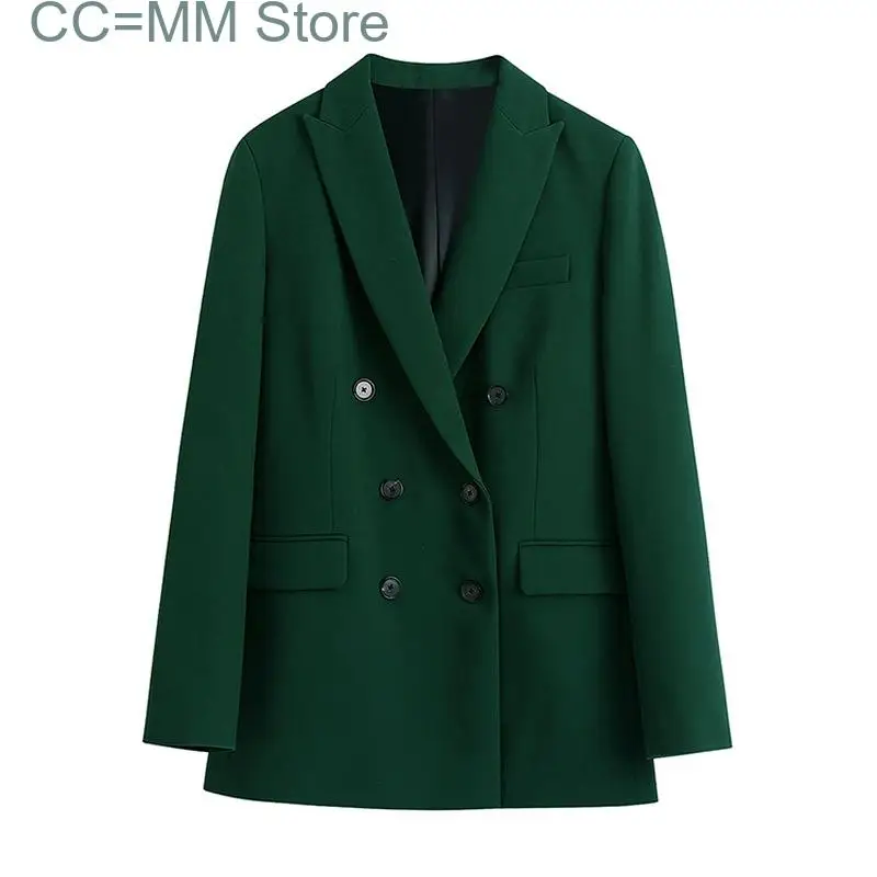 New Green Blazers for Women Elegant Office Ladies Fashion Double Breasted Long Sleeve Jacket Chic Handmade Outfit