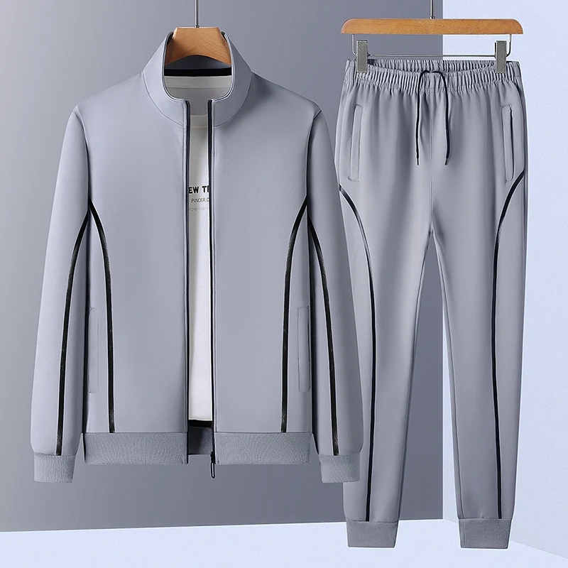 

Spring Plus Size Sports Suit Baseball Collar Cardigan Suit Casual Solid Color Stitching Men Sets Los Hombres Conjuntos L-7XL