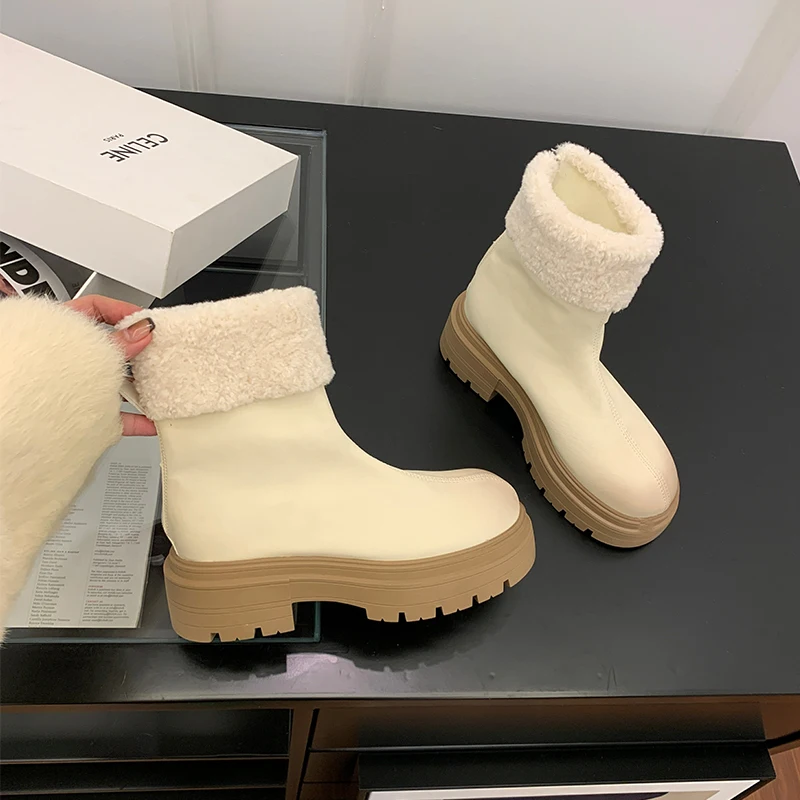 Winter Women Short Plush Warm Snow Boots Casual Shoes 2024 New Suede Fur Chelsea Ankle Boots Flats Platform Ladies Shoes Botas