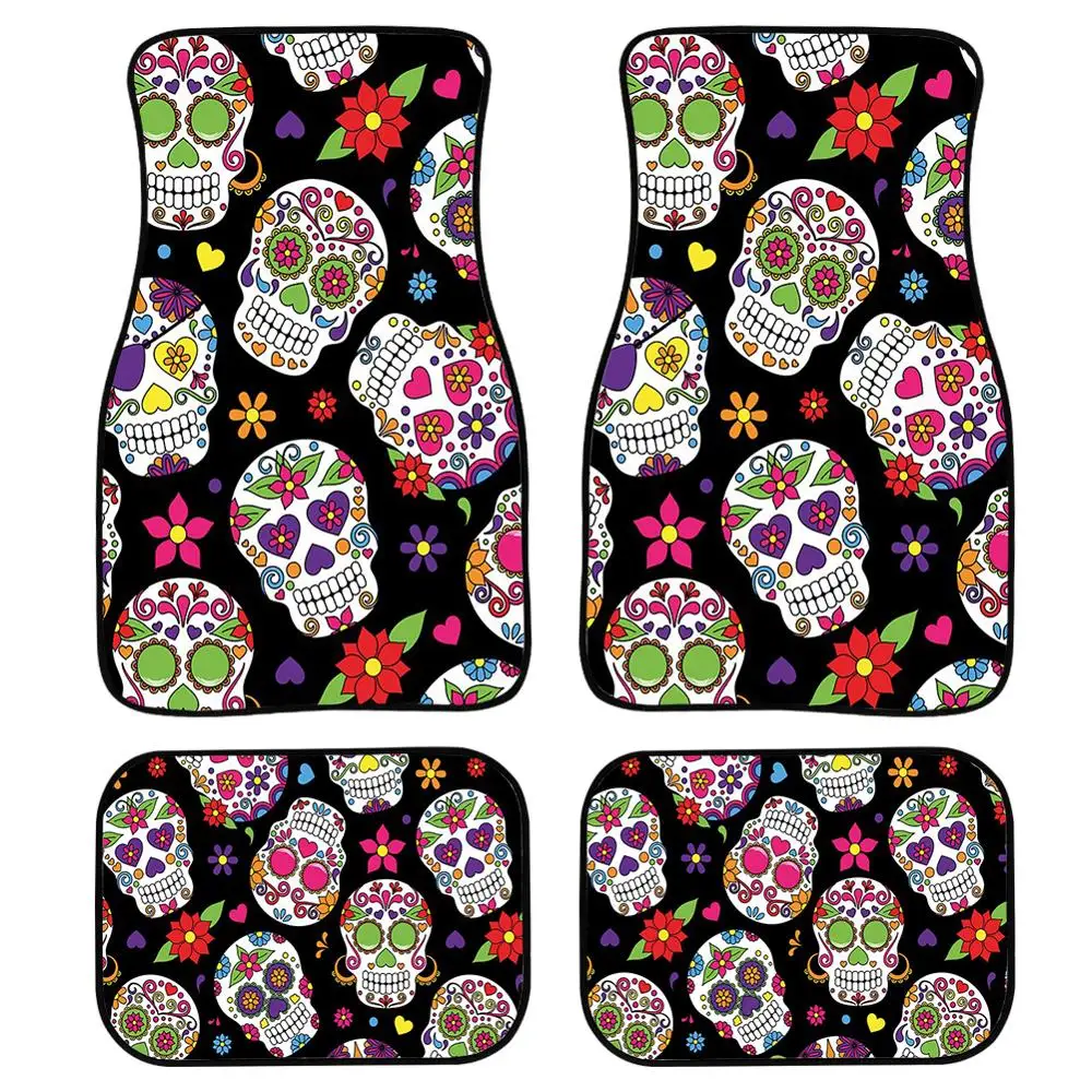 

Fashion Sugar Skull Pattern Women Girly Car Accessories Set of 4 Floor Mats for Car Comfy Durable Carpets&Rugs Mats