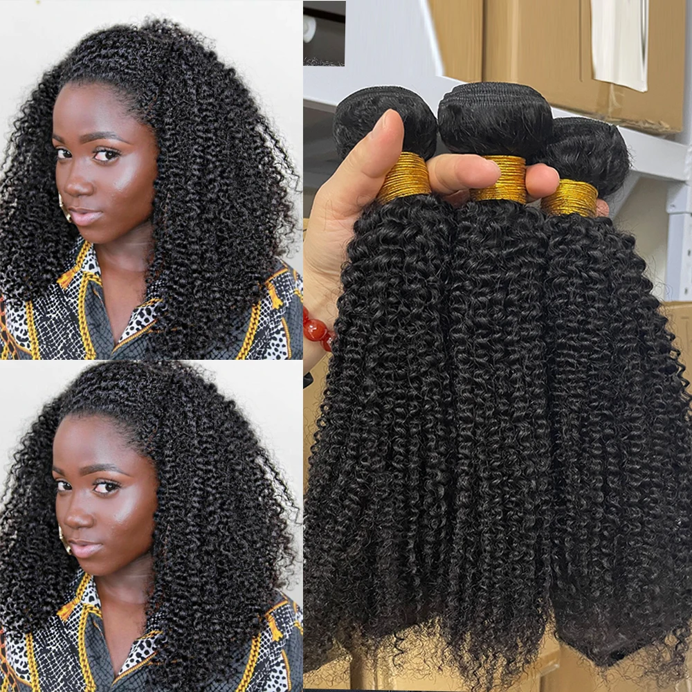 Extension di Capelli Umani Indiani Grezzi Afro Ricci Crespi Neri Naturali Remy Ondulati per Donne, Offerte da 1/3/4 Pezzi