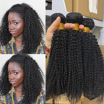 Extension di Capelli Umani Indiani Grezzi Afro Ricci Crespi Neri Naturali Remy Ondulati per Donne, Offerte da 1/3/4 Pezzi