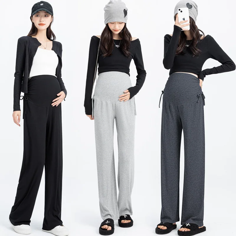 Maternity Pants for Spring and Summer: Wide-Leg Trousers with Drawstring, Suitable for Wearing Outside  maternity clothes 2