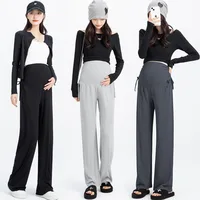 Maternity Pants for Spring and Summer: Wide-Leg Trousers with Drawstring, Suitable for Wearing Outside  maternity clothes 2