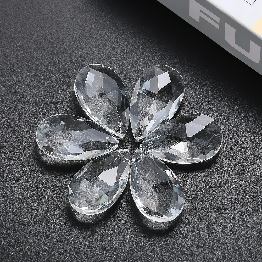 Chandelier Crystals Teardrop Prisms 6PCS 28mm Clear Faceted Pendant Rainbow Refractive Effect Crystal Beads for Jewelry Making