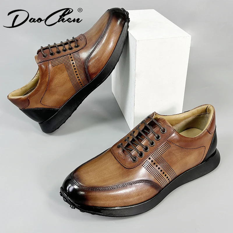 LUXURY BRAND MEN'S GENUINE LEATHER SHOES BLACK BROWN LACE UP SNEAKERS MEN CASUAL DRESS SPORT SHOES FOR MEN Male sneakers