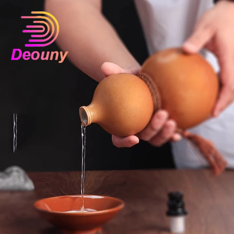 DEOUNY 세라믹 조롱박 와인 병, 보라색 클레이 힙 플라스크, 레트로 밀폐..