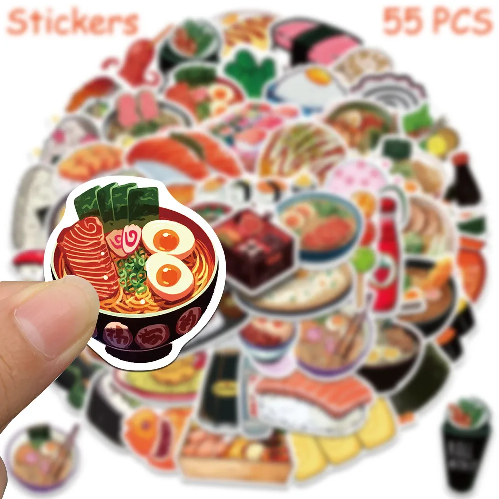 55pcs 일본 요리 스티커 데칼 노트북 스크랩북 스케이트 보드 헬멧 냉장고 DIY 낙서 미적 스티커