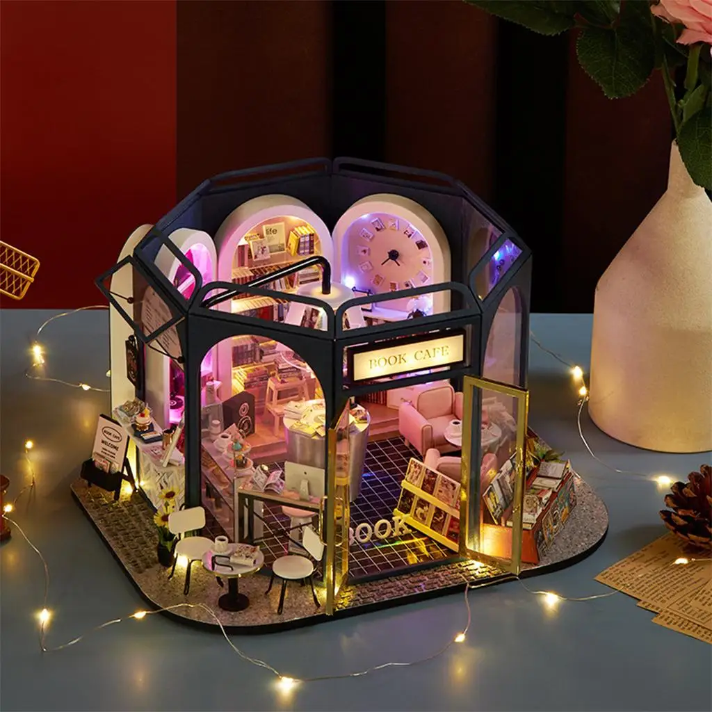 with Furniture Kit LED Light Wood Crafts Book & Coffee House