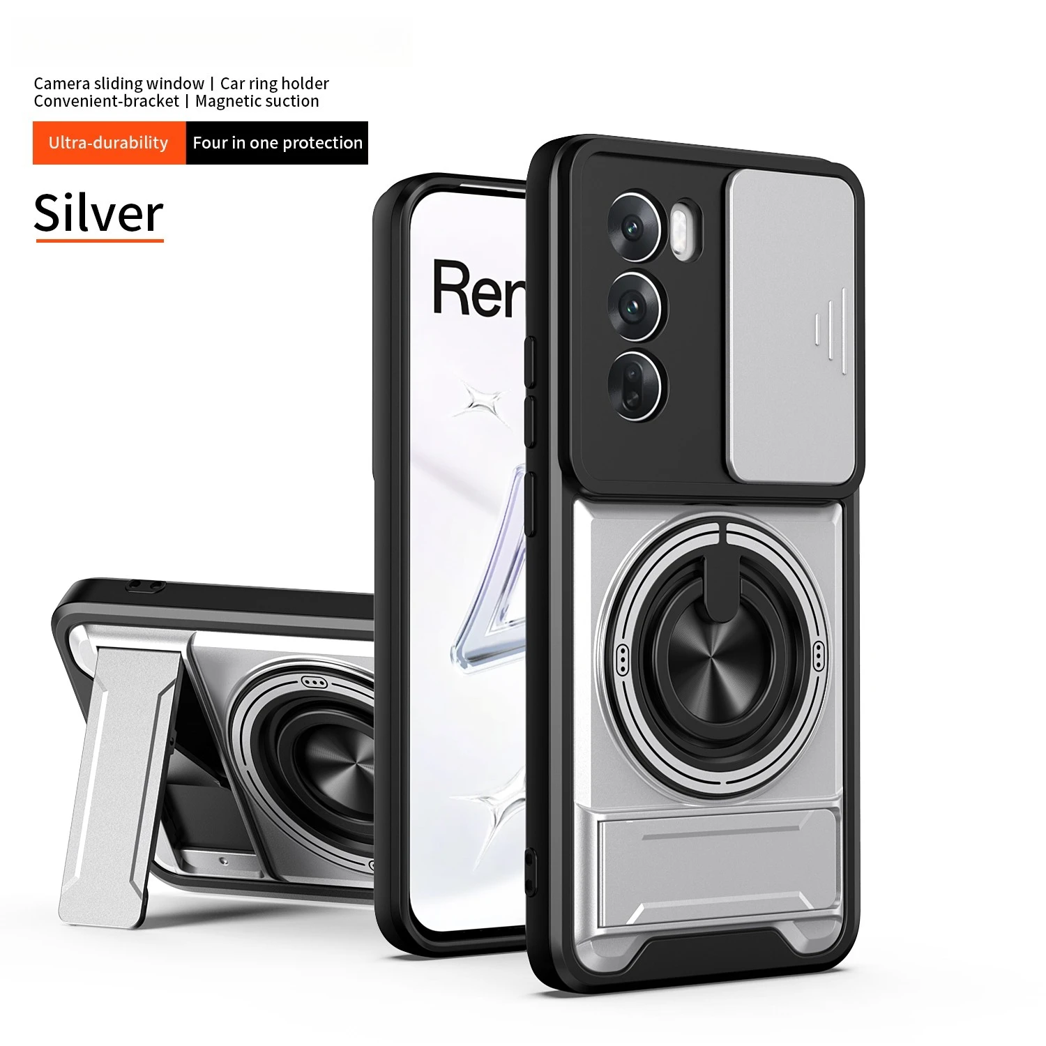 Enhanced Protective Phone Case with Sliding Camera Cover and Dual Bracket Magnetic Ring