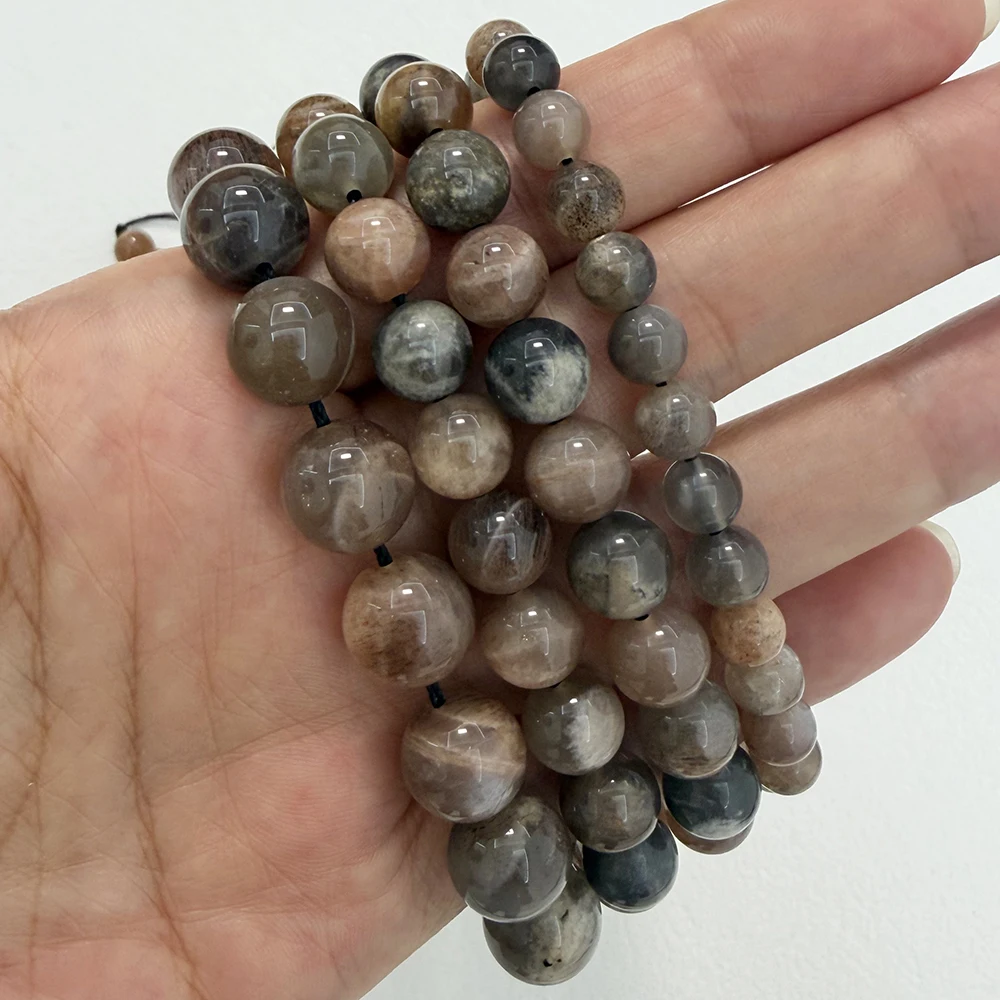Halbedelstein, natürlich, undurchsichtig, dunklerer schwarzer Mondstein, runde lose Perlen, 38,1 cm Strang, 6, 8, 10 mm, Auswahlgröße für die Schmuckherstellung