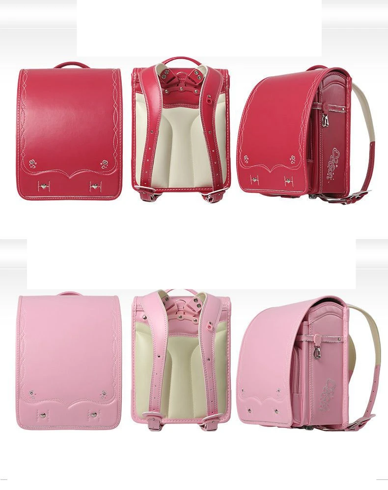 Japanese Style School Backpack For Girl Randoseru Backpack Automatic Satchel Japanese School Bag Embroidery PU Bookbag For Girls