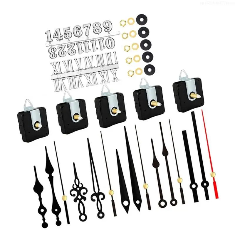 Quiet Quartzs Clock Motor Replacement Parts for Home and Office 5Pcs Clock Movement with Hands and Clock Numerals Kits R7UB 5