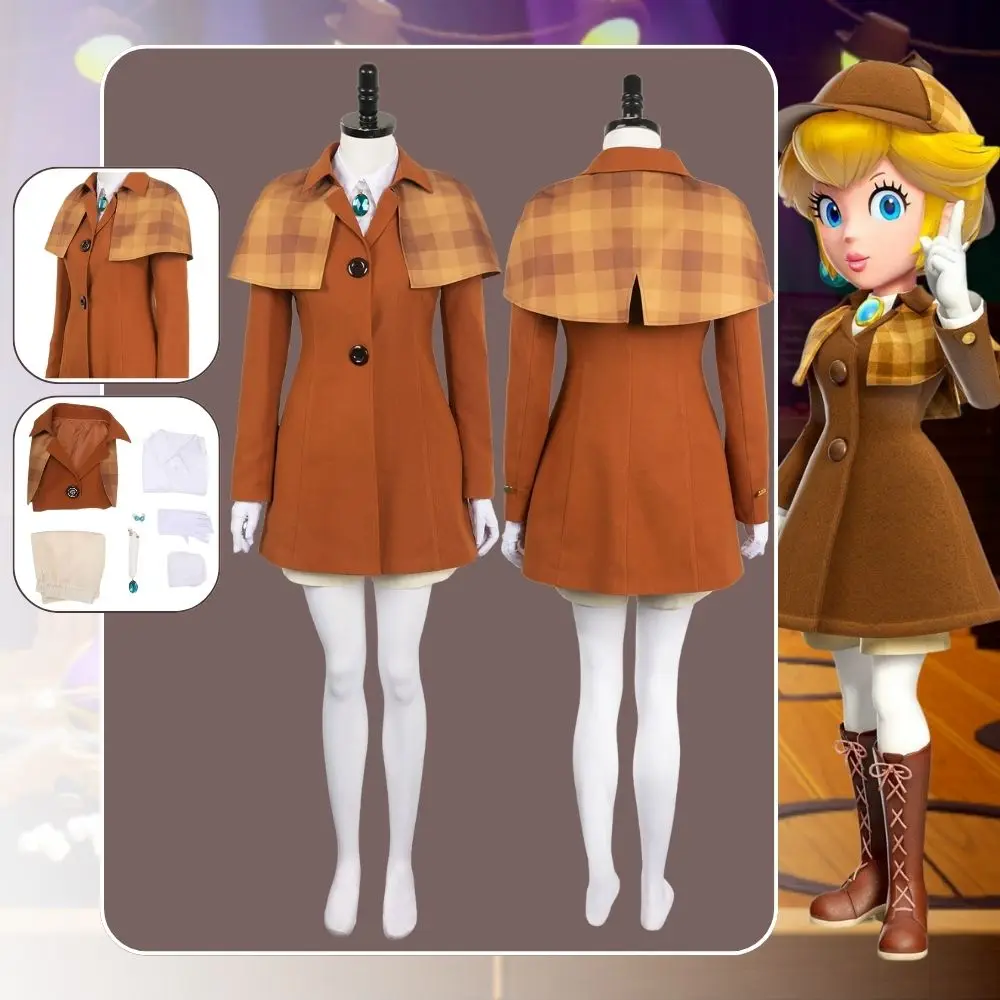 

Anime Game Showtime Cosplay Detective Peach Costume Brown Set Girls Women Adult Halloween Carnival Disguise Suit