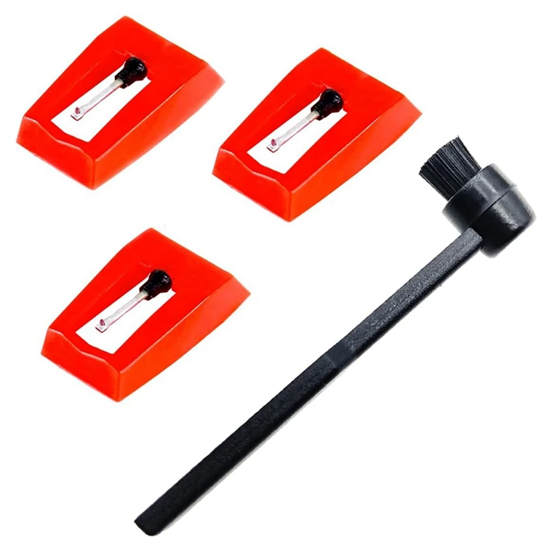 RTSHE-3 Pack Record Player Needles Replacement With Stylus Cleaning Brush, Turntable Stylus Needles For Victrola,Crosley