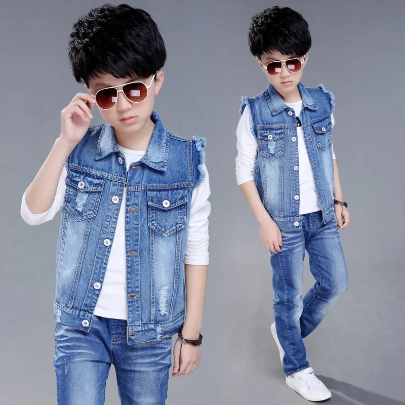 Children Clothes Boys Denim Spring Autumn Vest Kids Waistcoat Fashionable Sleeveless Outerwear School Tops Baby Boy Jacket kids vest