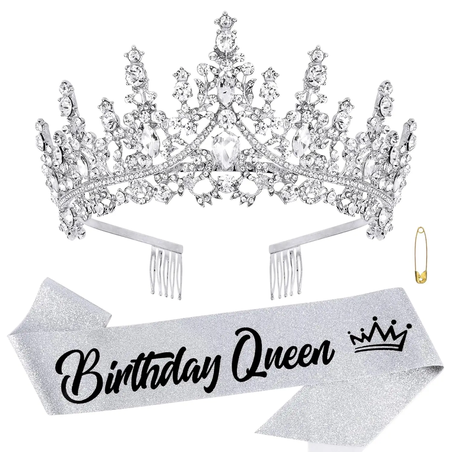 Hair headdress bridal headwear hair band crown Bling Rhinestone Crystal Crown Tiara Birthday Princess Sash and Crown for Women Birthday Princess Party Decorations