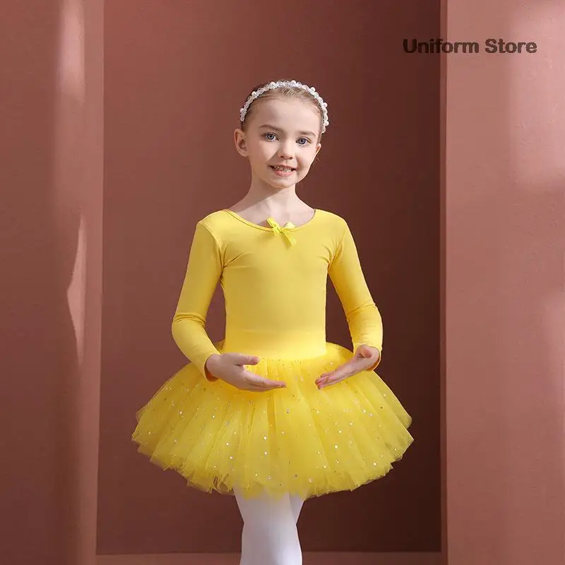 

Girls Ballet Dance Tutu Dress Kids Short /Long Sleeves Tulle Bowknot Skate Gymnastics Christmas Birthday Party Leotard Dancewear