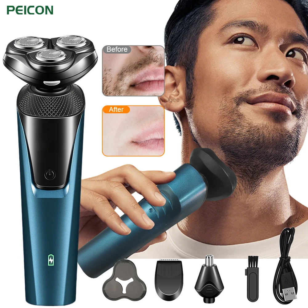 Electric Shaver Men's Facial Beard Nose Hair Trimmer 4D Floating Razor USB Rechargeable Portable 3-in-1 Electric Razor for Men