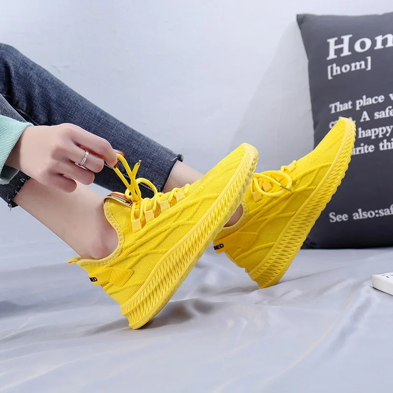 2022FashionSpringFemaleSneakersWomenShoesKoreanMeshYellow