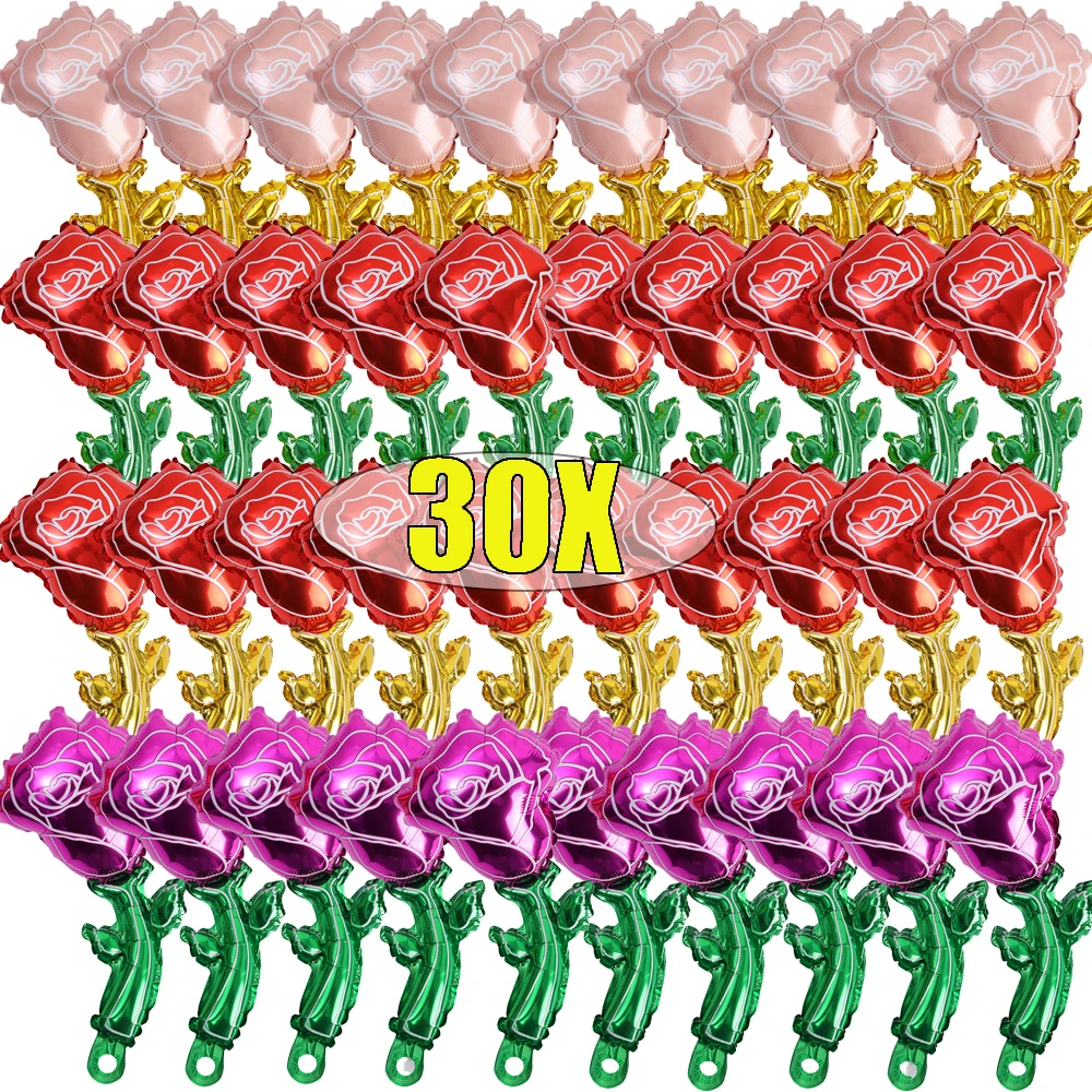 

5/30PCS Mini Rose Flower Balloons Rose Shape Aluminum Foil Balloons Valentine's Day Wedding Birthday Parties Decoration Supplies