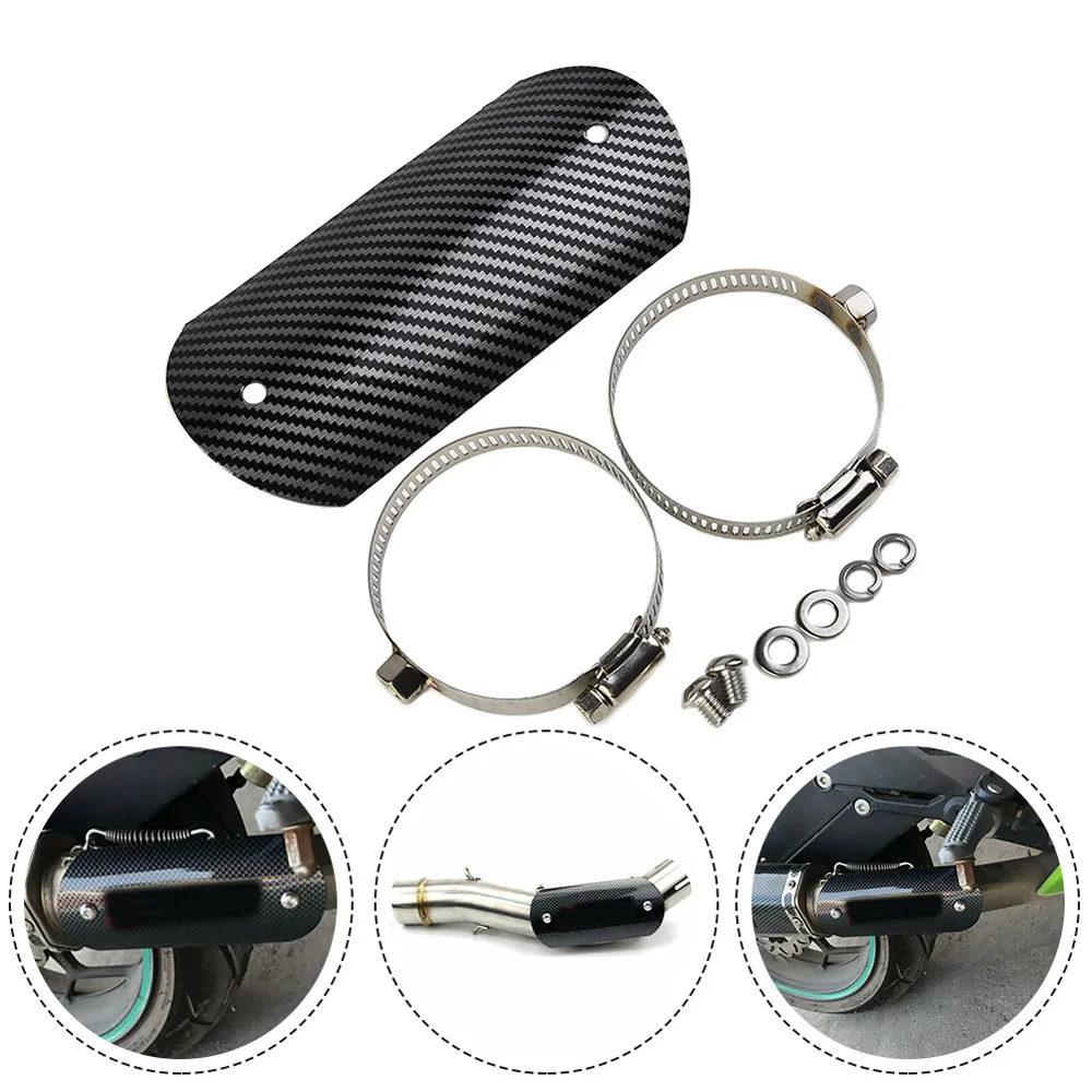 Protector Exhaust Heat Shield Replacement Stainless Steel Universal Carbon Style Look Guard Middle Pipe Motorcycle Parts Useful