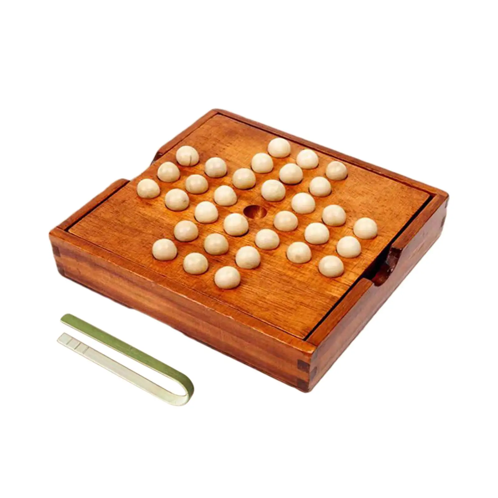 Peg Solitaire Board Game 32 Pegs Chess Brain Teaser Puzzles Office Decor Kids Wood Educational Family Game Solo Board