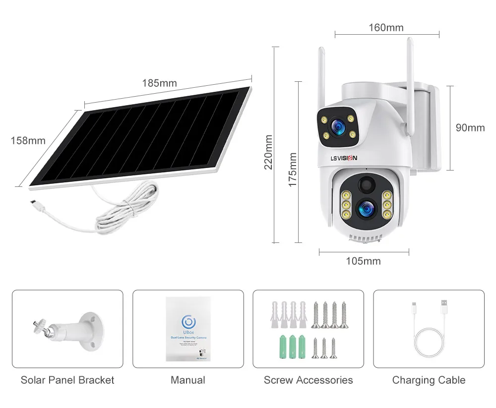 LS VISION 8MP 4G SIM Solar Camera Dual Lens Outdoor Security Cameras CCTV PIR Hu