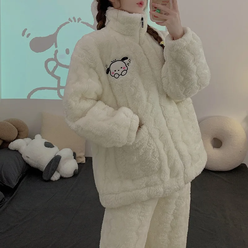 

Sanrios понравился PomPurin kawaii аниме плюшевый трехслойный стеганый пижамный комплект Женская водолазка с длинным рукавом на молнии домашняя одежда