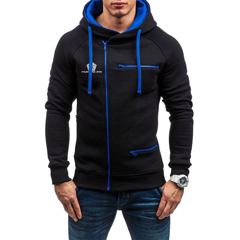 Chrysler 2023 Spring Autumn New Style men fleece zipper hoodie thickening solid color sweatshirt casual fashionable sportswear