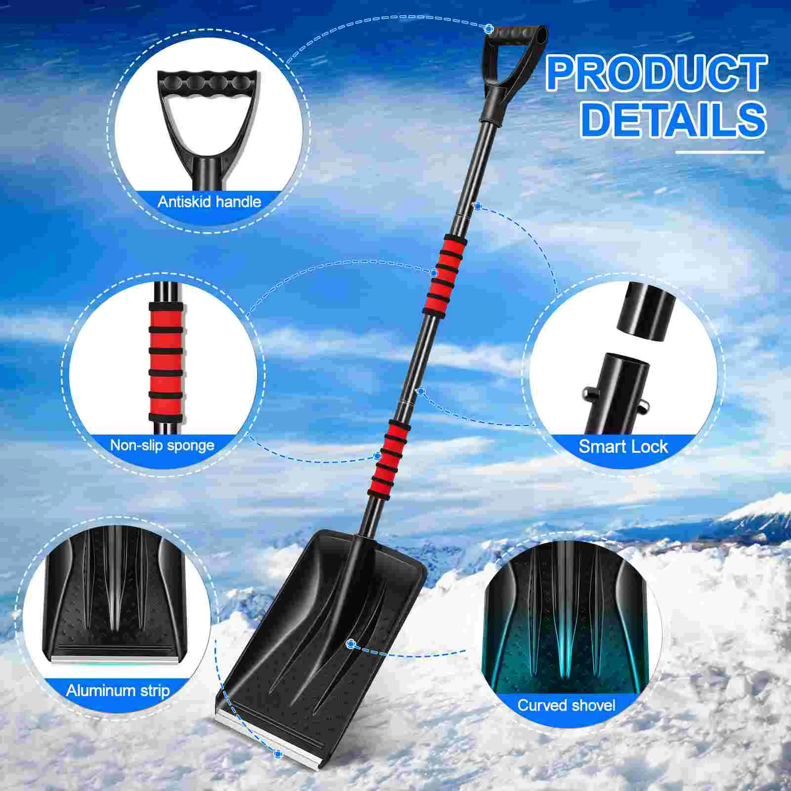 Portable Foldable Snow Shovels D Handle Lightweight Metal Shovel Snow Removal Tool Ice Scraper Car Accessories snow shovel