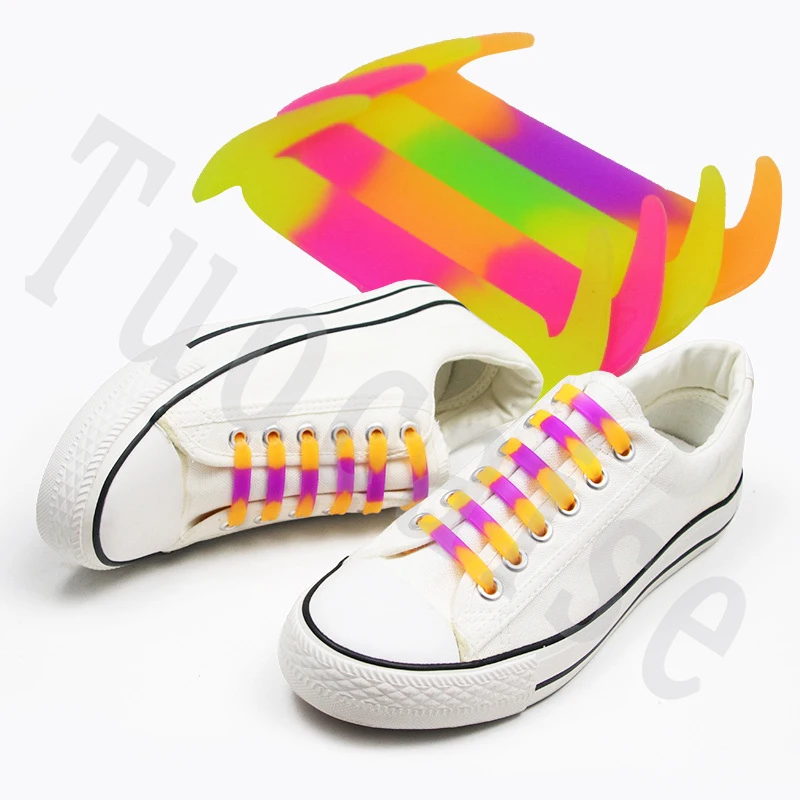 

12 Pcs Silicone Elastic Shoelaces Gradient Scythe Type Fashion Unisex Athletic No Tie Shoe Lace All Sneakers Fit Quick Shoe Lace