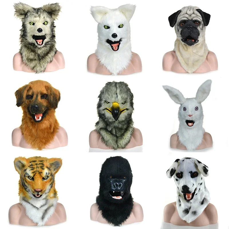 

High Quality Simulation Full Face Moving Mouth Animal Cosplay Head Mask Wolf Bear Rabbit Eagle Carnival Party Performance Mask