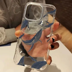 Blue Whale Pattern Clear Phone Case - Marine Art Style Soft Cover - iPhone 15 Plus (Transparent)