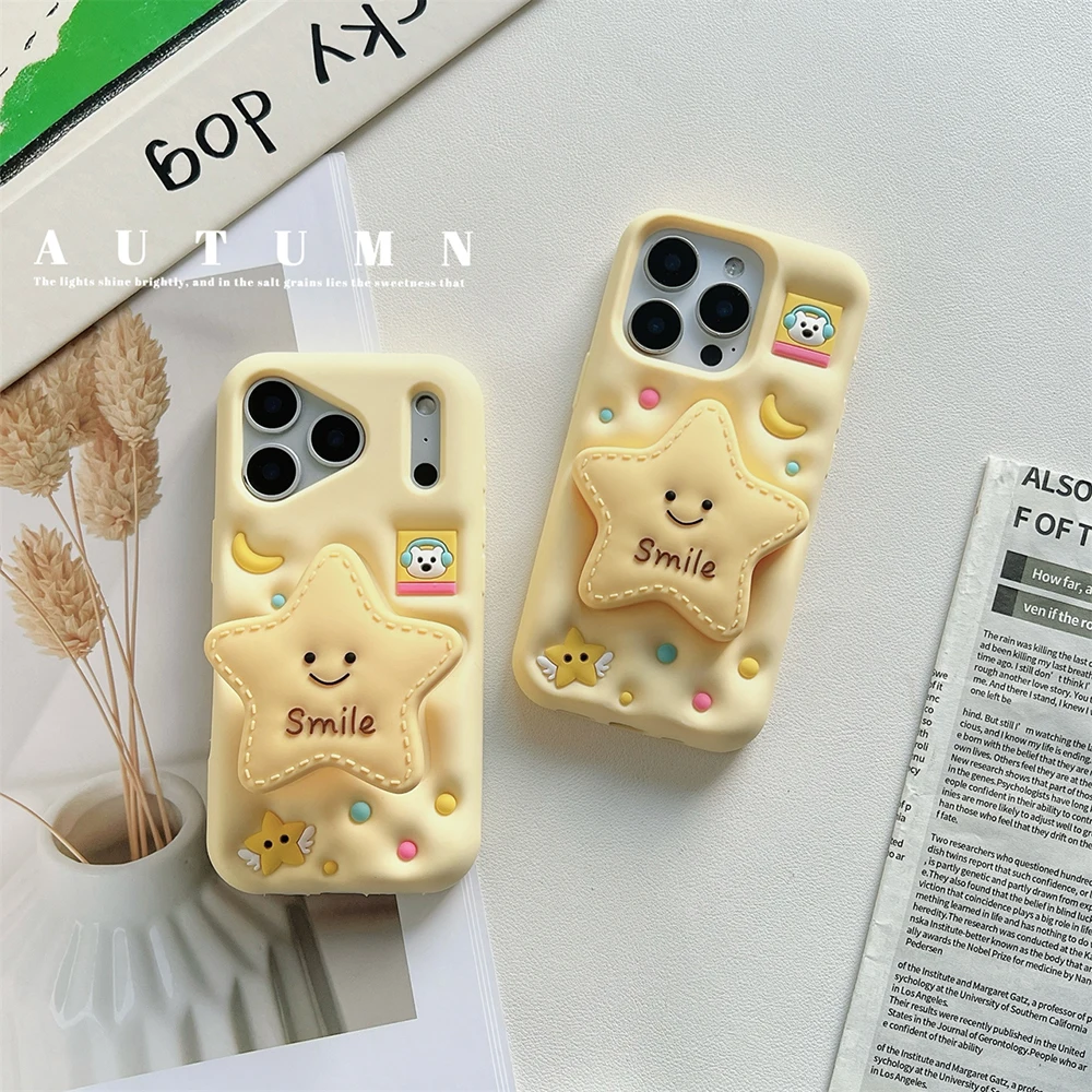 3D Twinkle Star Telescopic Bracket Case with Soft Silicone Stand Holder Cover