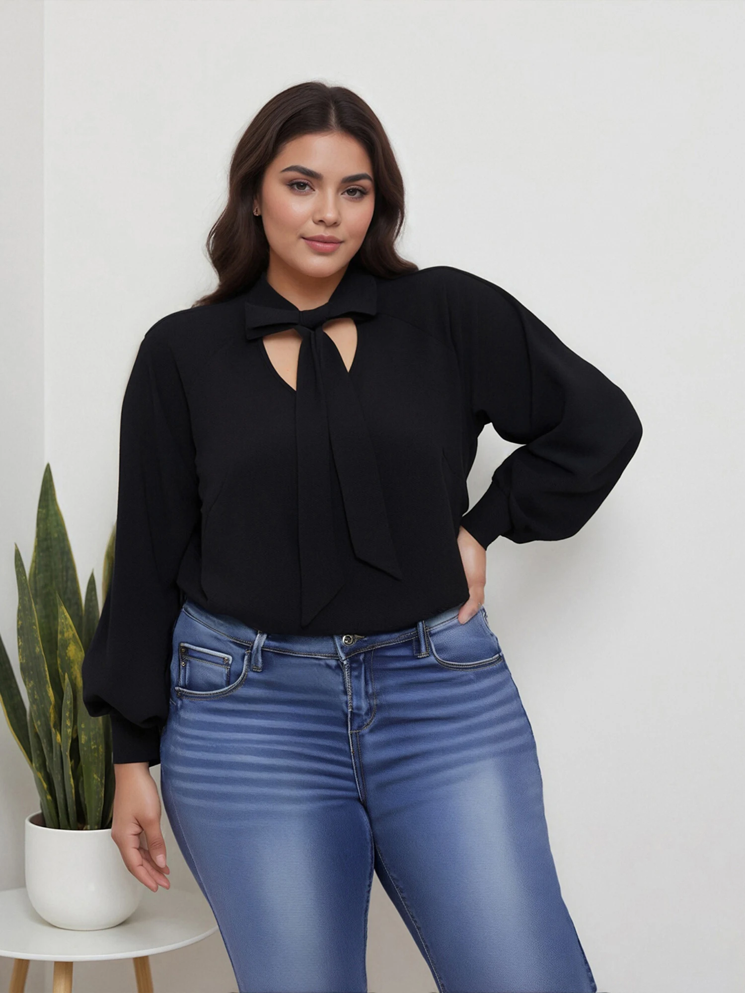 Women s Fashion Long Sleeve Tie-up Loose Solid Color T-shirt for Casual Daily Wear in Autumn Streetwear Style