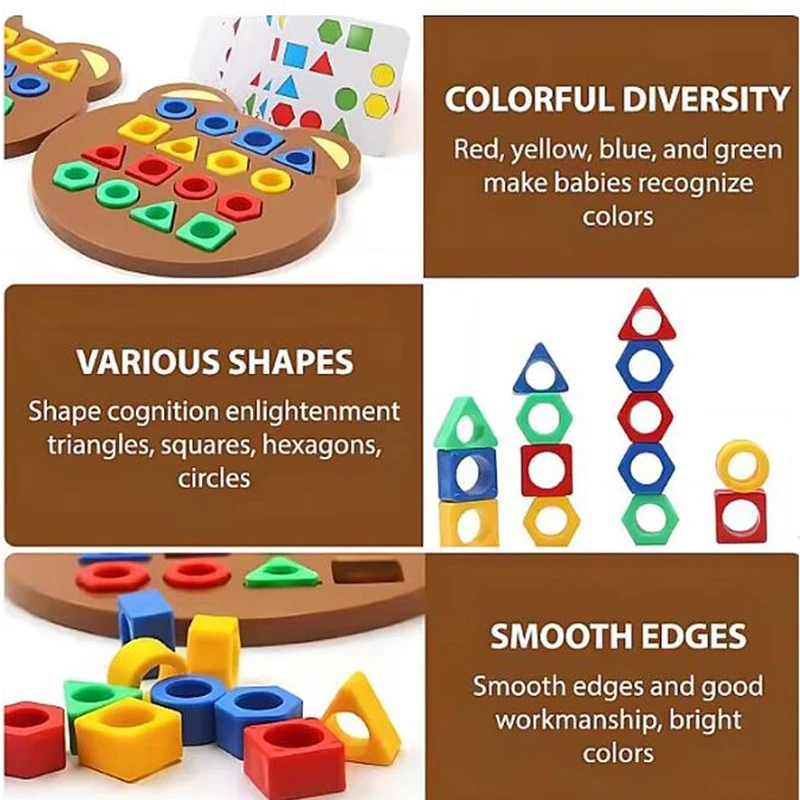 Children's early education puzzle teddy bear shape puzzle game, children's color matching toys, reaction learning board, develop 4