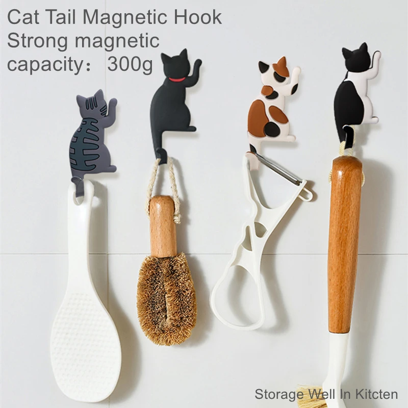 Cat Tail Magnetic Refrigerator Sticker Hook, Original Cartoon Cat