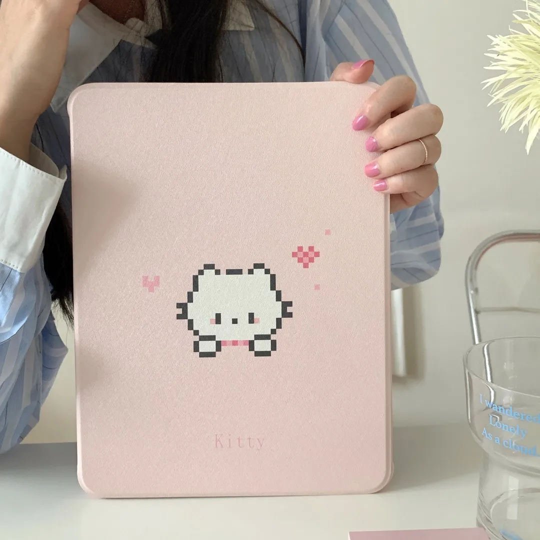 Pixel Cat Case With Pencil Holder for iPad