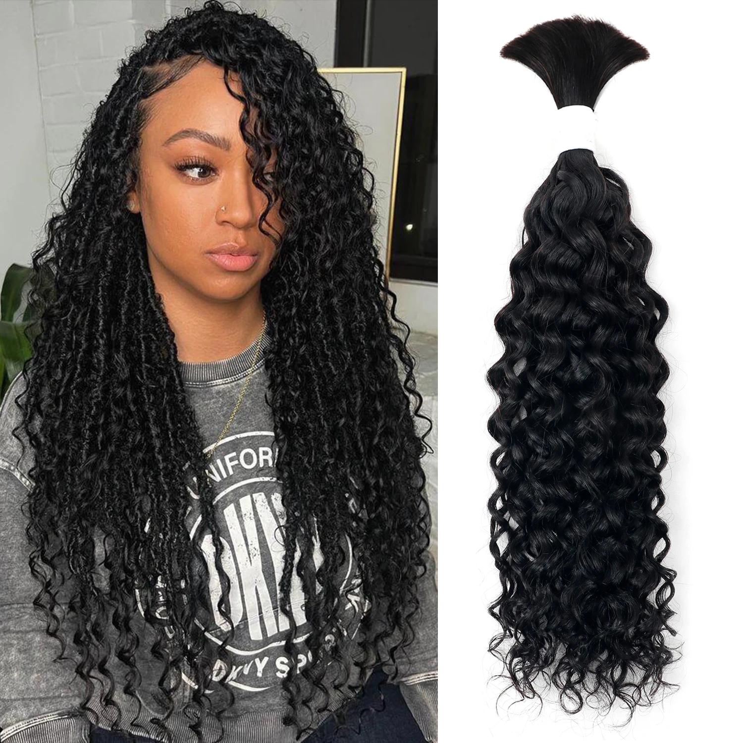 Natural Colored Water Wave Human Hair Bulk for Braiding Human Hair Bulk No Weft 28 Inch Extension Braids #27 #99j #1B/30 #4/27 human hair extensions,human hair bundles,braiding hair extensions,human braiding hair