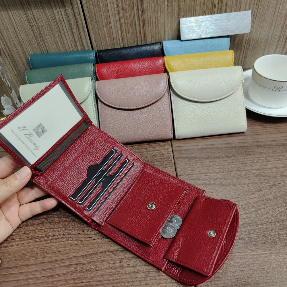 Womens Purses Fashion Flap Over Folded Short Wallet Soft Genuine Cow Leather ID Card Holders Money Coin Purse Gift for Ladies