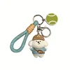 Cute Keychain Cartoon Sports Games Tennis Little White Dog Doll Keychain Student Couple Girl Car Key Backpack Small Pendant 6