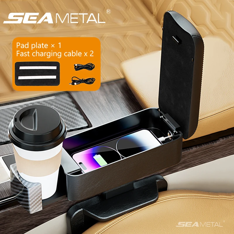 Adjustable Car Armrest Storage Box with Hidden Cup Holder