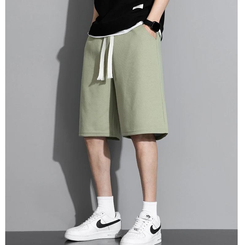 2024 Summer Men Trendy Korean Style Casual Streetwear Pockets Loose Short Pants Youth Solid Sports Joggers Straight Beach Shorts