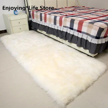 Square Real Sheepskin Rug Winter Sheep Fur Bed Slide Carpet White Shaggy Sheep Fur Sofa Seat Mat for Bedroom 1