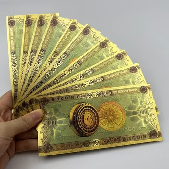 10PCS One Hundred Bitcoin Gold Banknotes Collectibles 1